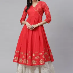 MBE Women Red Printed Anarkali Kurta-13