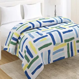 HOKIPO White & Blue Striped Microfiber AC Room 210 GSM Double Bed Comforter-image-12