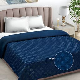 FABINALIV Navy Blue Geometric Woollen Mild Winter 500 GSM Double Bed Comforter-image-45