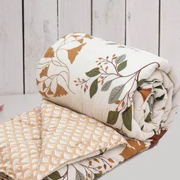 RRC Cream-Coloured Floral Microfiber Mild Winter 120 GSM Double Bed Comforter-image-10