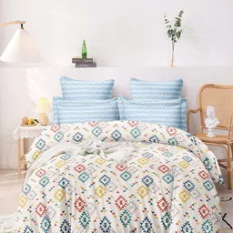 homewards White & Blue Geometric Microfiber AC Room 150 GSM Double Bed Comforter-image-38
