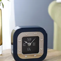 Decor de Maison Silver Toned & Navy Blue Square Contemporary  Table Clock-image-57
