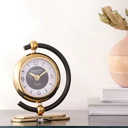Decor de Maison Gold Toned & White Printed Round Contemporary Metal Table Clock-picture-17