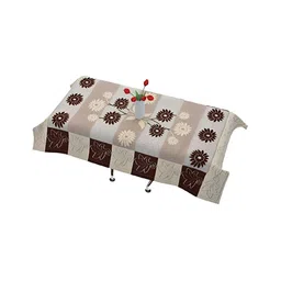 TANLOOMS Brown & White Floral Print Cotton Rectangular 2-Seater Table Cover-0