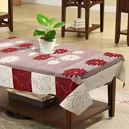 TANLOOMS Maroon & White Floral Cotton 2-Seater Rectangle Table Cover-57