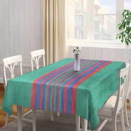Arrabi Green Striped Cotton 8-Seater Table Cover-5