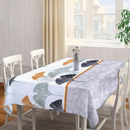 Arrabi Unisex Grey & White Printed Pure Cotton 6 Seater Table Cover-0