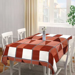 Arrabi Brown & White Checked Printed 6-Seater Table Cover-18