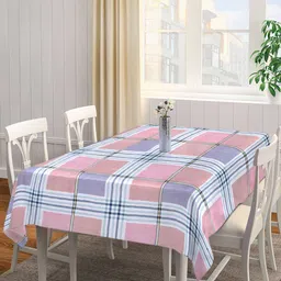 Arrabi Pink & Purple Checked 6-Seater Table Cover-13