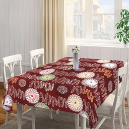 Arrabi Brown & White Floral Printed 6-Seater Table Cover-6
