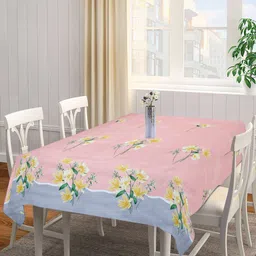 Arrabi Peach-Coloured & Blue Floral Printed 6-Seater Table Cover-38