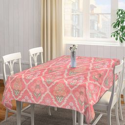 Arrabi Peach-Coloured Floral Printed 6 Seater Table Cover-45