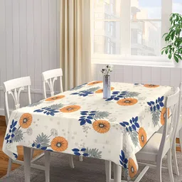 Arrabi Cream-Coloured & Blue Floral 8-Seater Table Cover-52