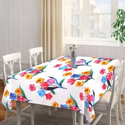 Arrabi White & Blue Floral Printed 8-SeaterTable Cover-24