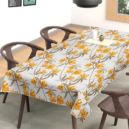 Arrabi White & Orange Floral Printed 8-Seater Table Cover-23