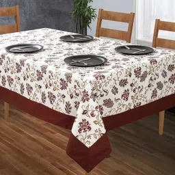SHADES of LIFE Brown & White Printed Cotton 2-Seater Table Cover-54