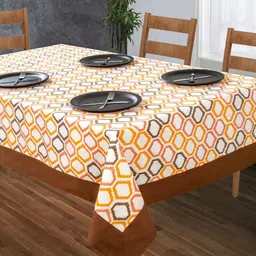 SHADES of LIFE Orange Printed Pure Cotton 2-Seater Table Cover-38