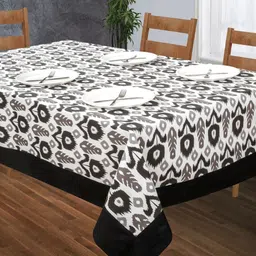 SHADES of LIFE Black & White Printed Cotton 4-Seater Table Cover-11