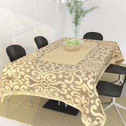 BIGGER FISH Gold-Toned Cotton 6-Seater Table Cover-19