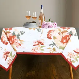 Texstylers Red Floral Anti-Skid Cotton 8-Seater Table Cover-31