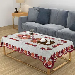 ZESTURE Maroon Floral 6-Seater Table Cover-image-1
