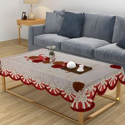 ZESTURE Maroon Floral 6-Seater Table Cover-image-18