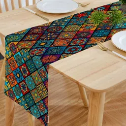HOMADORN Blue & red Ethnic Motifs 4 Seater Table Runner-21