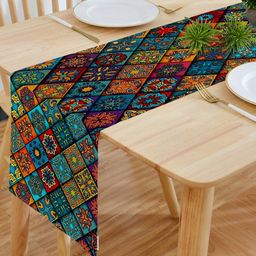 HOMADORN Blue & Red Floral Printed 6-Seater Table Cover-58