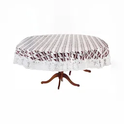 Stylista Brown & White Floral Printed Waterproof Oval 2 Seater Table Cover-26