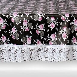Stylista Black & Pink Floral Printed Waterproof Oval 4 Seater Table Cover-13