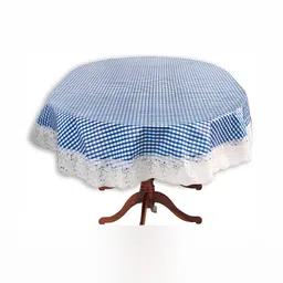 Stylista Blue & White Checked Waterproof Oval 6 Seater Table Cover-21