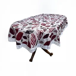 Stylista White & Maroon Printed Waterproof Oval 6-Seater Table Cover-15