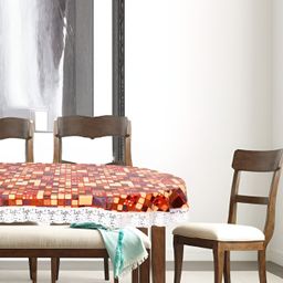 Stylista Brown & Red Geometric Waterproof Oval 8 Seater Table Cover-19