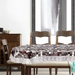Stylista Brown Geometric Printed Waterproof Oval 8-Seater Table Cover-25