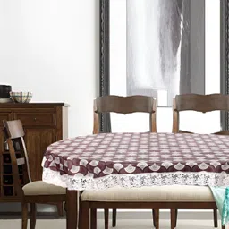 Stylista Maroon & White Abstract Waterproof Oval 8-Seater Table Cover-18
