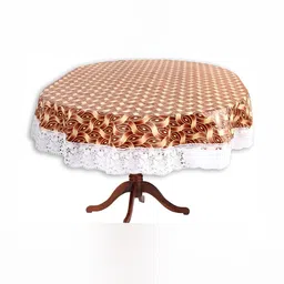 Stylista White & Brown Geometric Waterproof Oval 12 Seater Table Cover-19