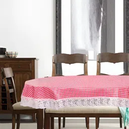 Stylista Pink & White Checked Waterproof Oval 8 Seater Table Cover-picture-10