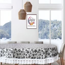 Stylista White Black & White Floral Printed Oval 8-Seater Table Cover-image-37