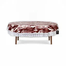Stylista Brown & White Abstract Printed Waterproof Oval 12 Seater Table Cover-29