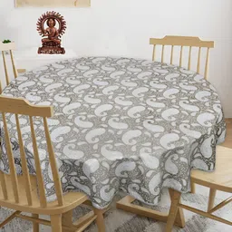 Texstylers Grey Printed Anti Slip Cotton Round 4 Seater Table Cover-6