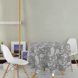 Texstylers Grey Anti-Slip Floral Cotton Round 4-Seater Table Cover-image-29