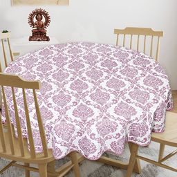 Texstylers Pink Floral Anti-Slip Cotton Round 4-Seater Table Cover-image-100