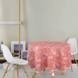 Texstylers Pink Anti-Slip Floral Cotton Round 4-Seater Table Cover-image-85