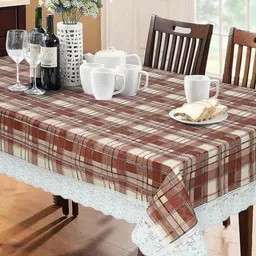 Dakshya Industries Brown & Beige Checked 6-Seater Table Cover-32