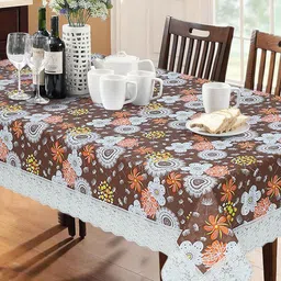 Dakshya Industries Brown & White Printed 6-Seater Table Cover-13