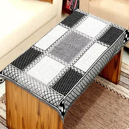 BELLA TRUE Black & White Woven-Design Rectangular Table Cover-13
