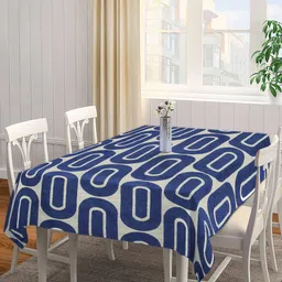 Arrabi Blue & White Printed 6-Seater Rectangular Table Cover-47