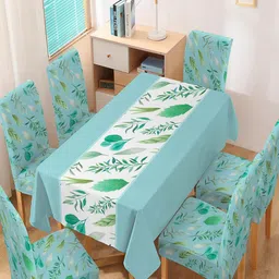 HOKIPO Blue & White7 Pieces Printed Chair Covers & Table Cover-image-85