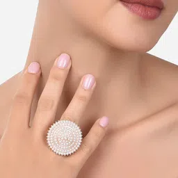 Zaveri Pearls Rose Gold-Plated White Pearl-Studded Adjustable Finger Ring-image-65