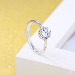 Yellow Chimes Silver-Plated White Crystal-Studded Adjustable Finger Ring-image-98